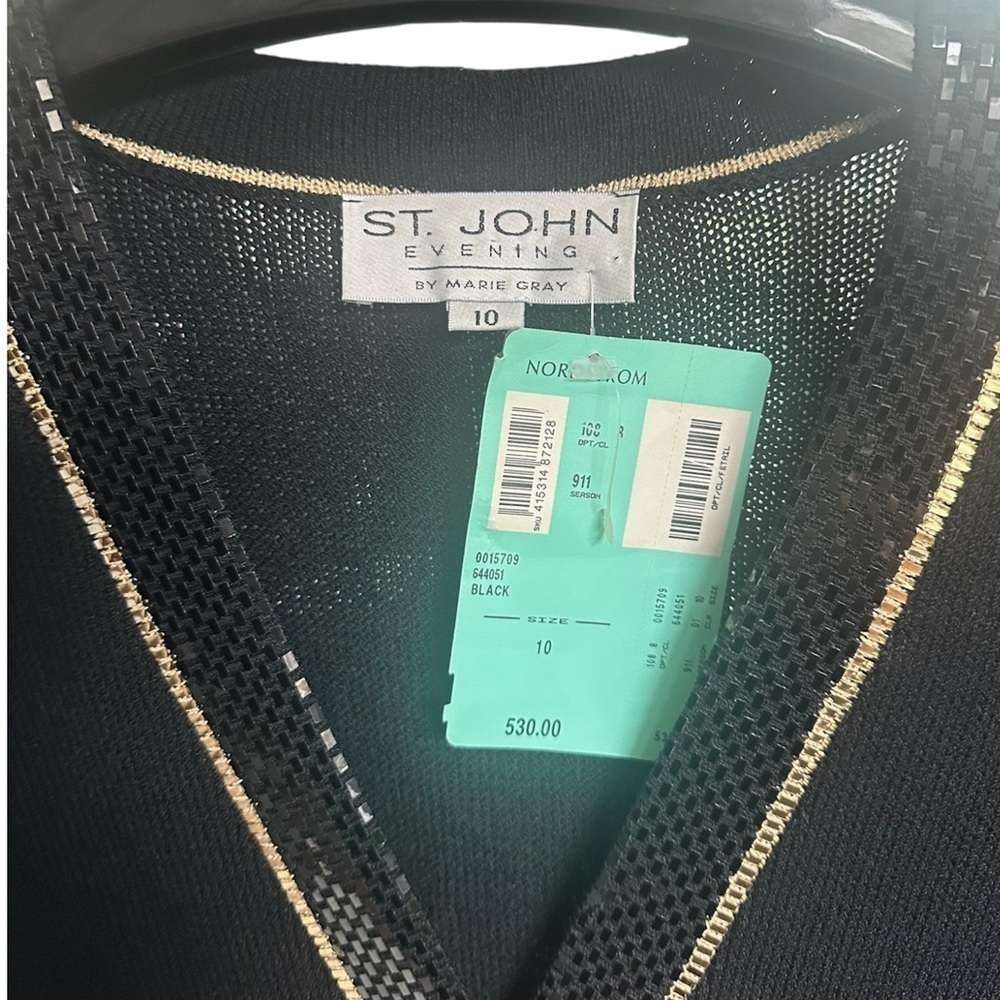 NWT St. John Evening VTG 1999 Black & Gold Embellished Trim Long Blazer Jacket